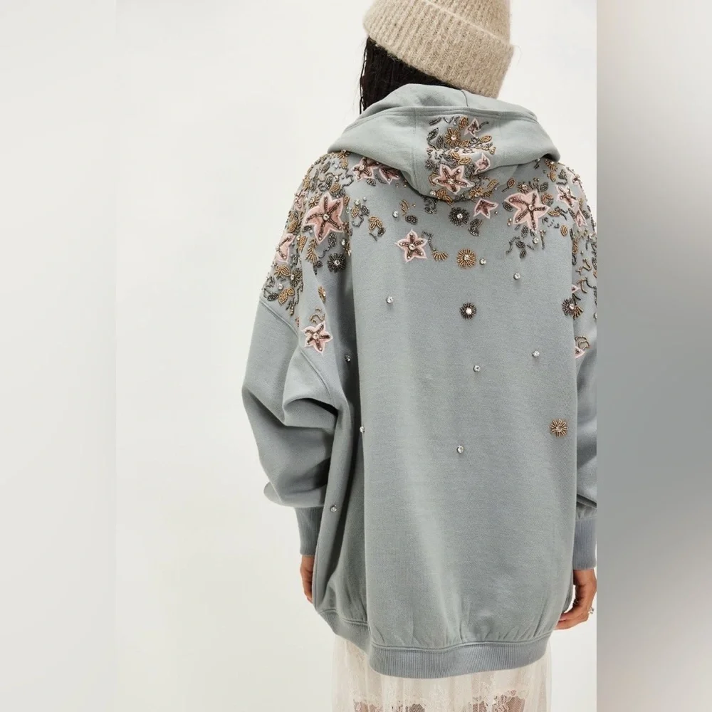 Free People Glitter Oversized Hoodie Size Medium NWT - Picture 3 of 17
